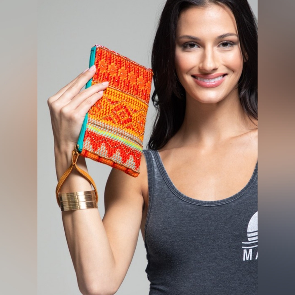 Handmade Hand Beaded Clutch - Ethnic Navajo Aztec Inspired Design - Faux Leather - Picture 2 of 11